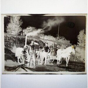 1920s Photograph Negative Original Horses Cement Mixer Carts Transportation C65